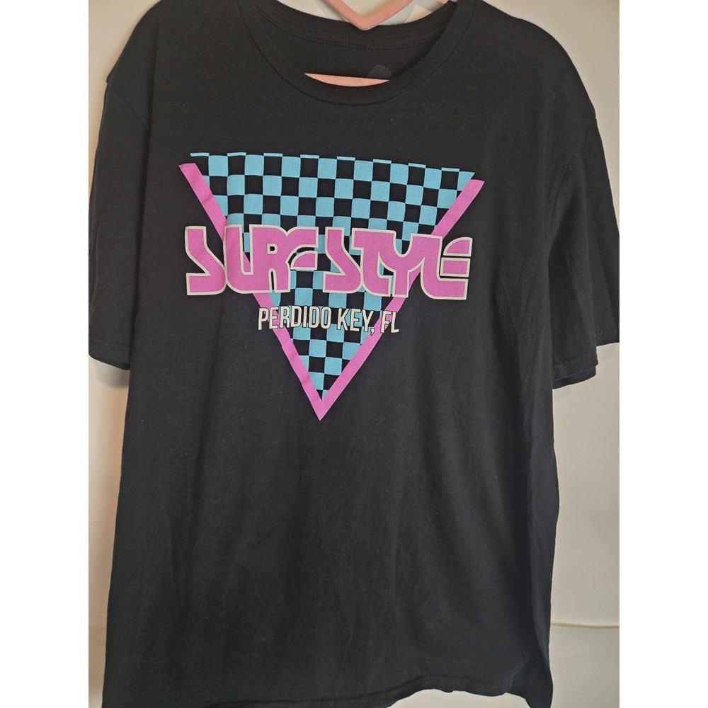 Surf Style T-shirt Neon Checkered Skate Perido Key Florida Tourist Sz Large
